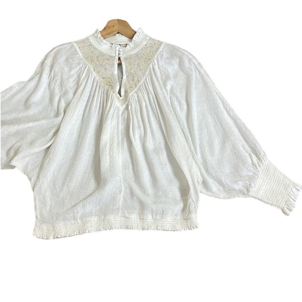 Feather Bone By Anthropologie    "Edda" Smocked Dolman Sleeve‎ Top Size XS